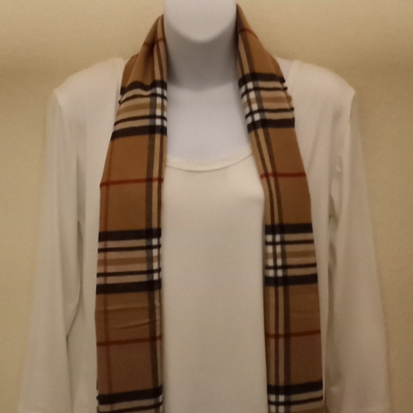 Camel Plaid Pashmina Cashmere Feel Scarf - Picture 2 of 15